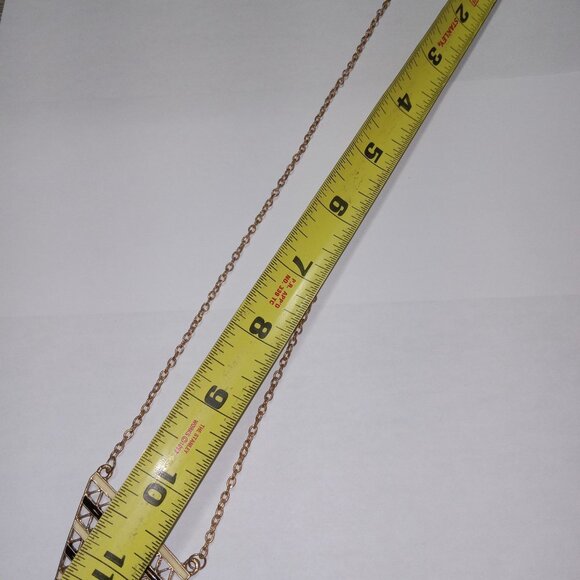 Vintage Geometric Triangle Pendant Necklace Gold Tone Boho Art Deco Adjustable - Picture 4 of 6